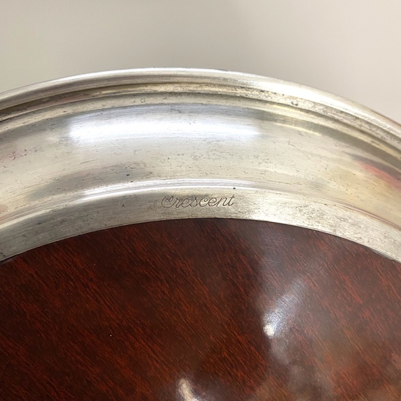 Vintage Cresent Barware Tray with handle MCM Walnut Formica Silverplated - Picture 4 of 4